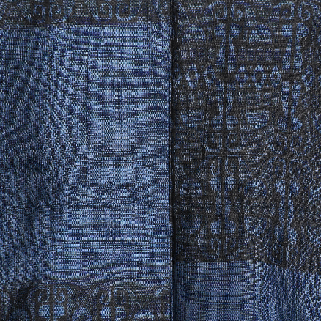 紬 単衣 身丈151cm 裄丈62cm 正絹 Bランク Sサイズ バチ衿 カジュアル 市松 青系 1216-03505