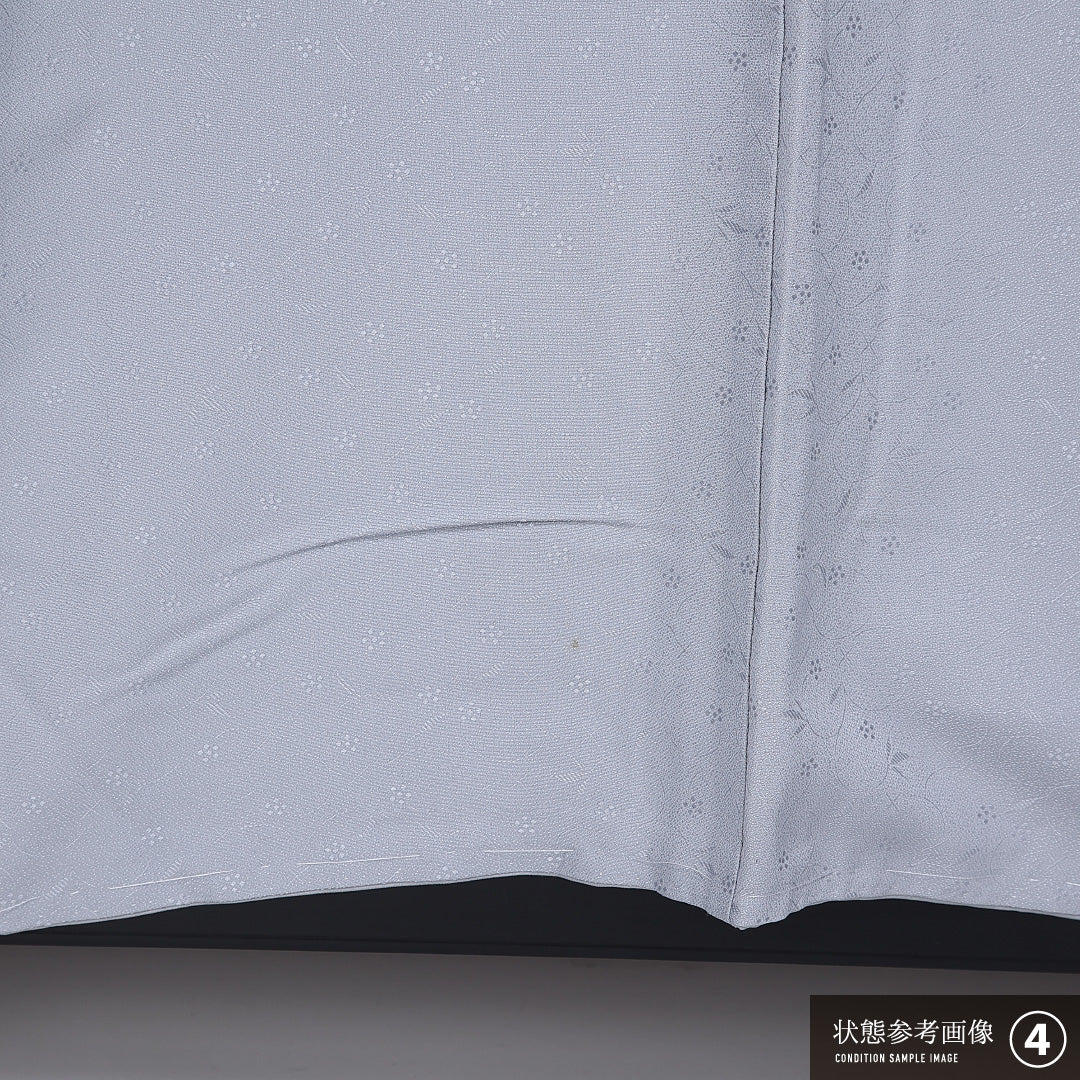 色無地 袷 身丈154cm 裄丈61cm 正絹 Bランク 一つ紋 紋意匠 (花柄) セミフォーマル 広衿 Sサイズ 加賀友禅 藤村加泉 作家物 落款 無地 グレー系 RP 1219-11221