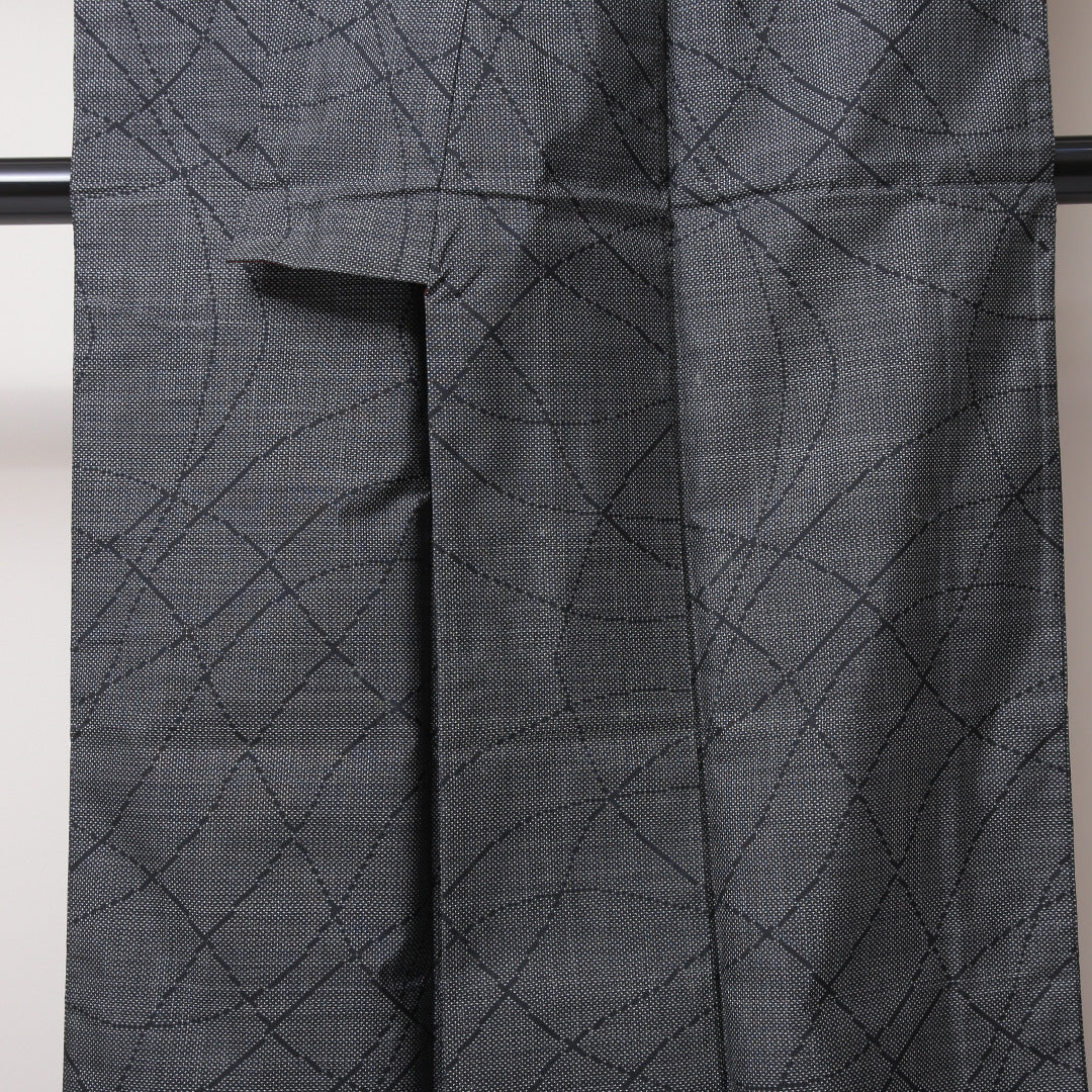 紬 袷 身丈162cm 裄62cm 正絹 グレー系 Bランク 1216-01058