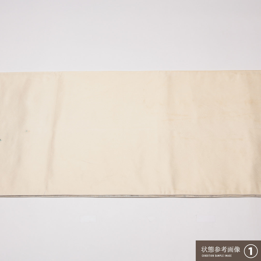 袋帯 帯丈420cm 正絹 六通 セミフォーマル 双鳥唐花文 クリーム系 銀系 1243-01323