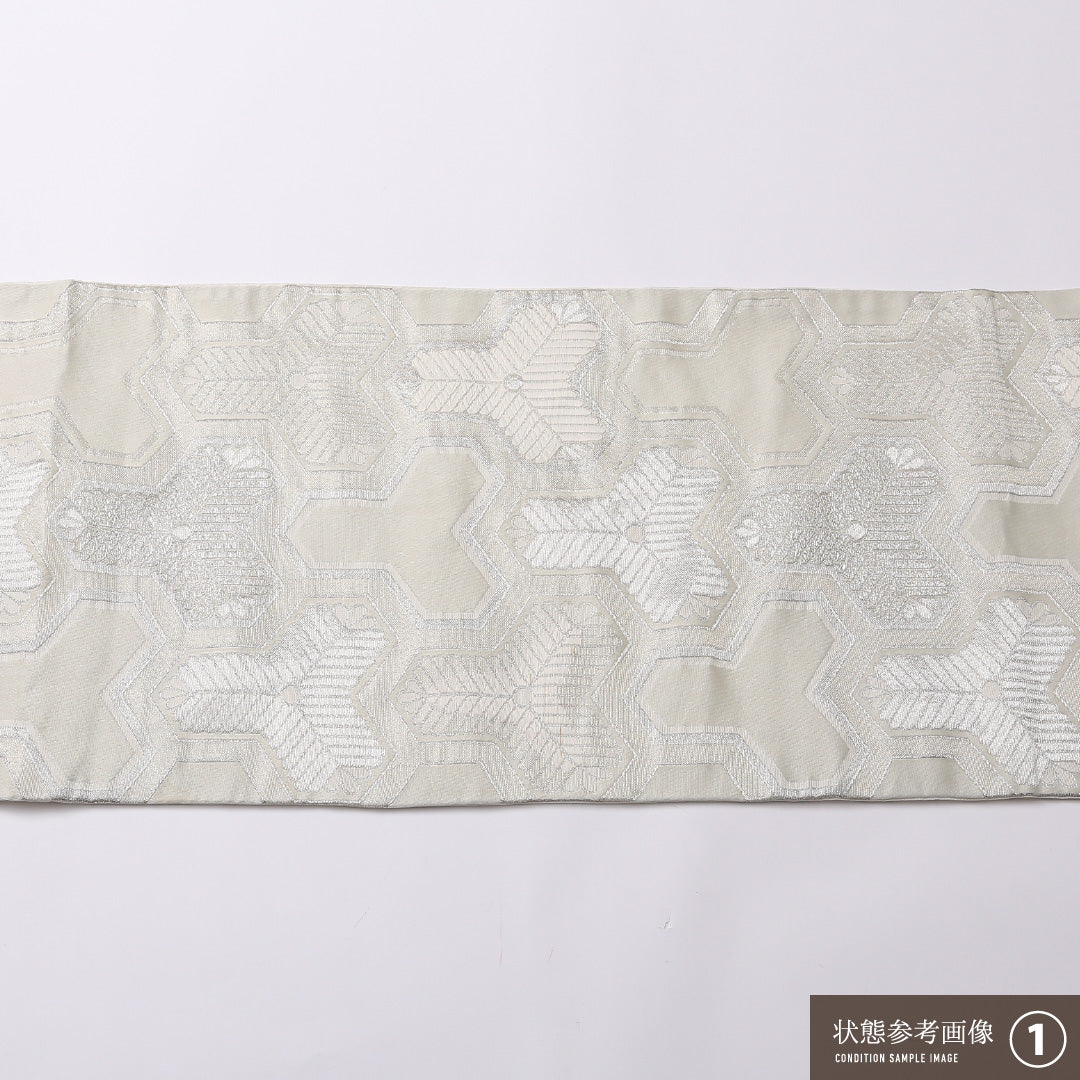 袋帯 帯丈404cm 正絹 六通 フォーマル 毘沙門亀甲 松 吉祥文様 銀系 1243-01541