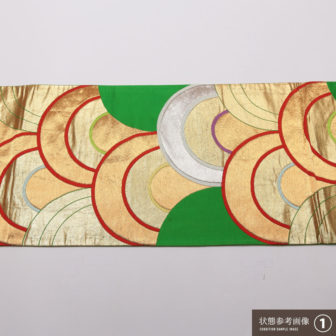袋帯 帯丈412cm 正絹 六通 唐織 青海波 緑系 1243-01439