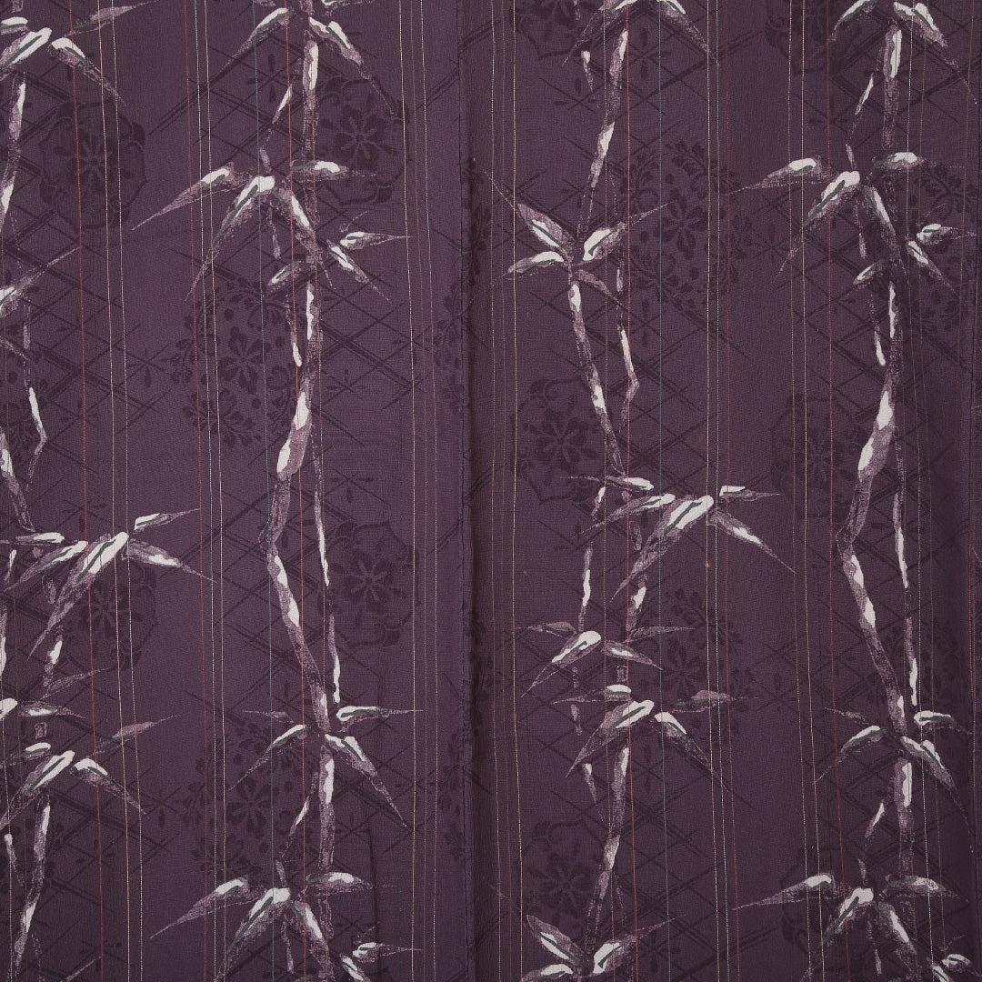 アンティーク 小紋 袷 身丈149cm 裄丈61cm 正絹 Bランク XSサイズ 広衿 笹 紫系 1215-02092