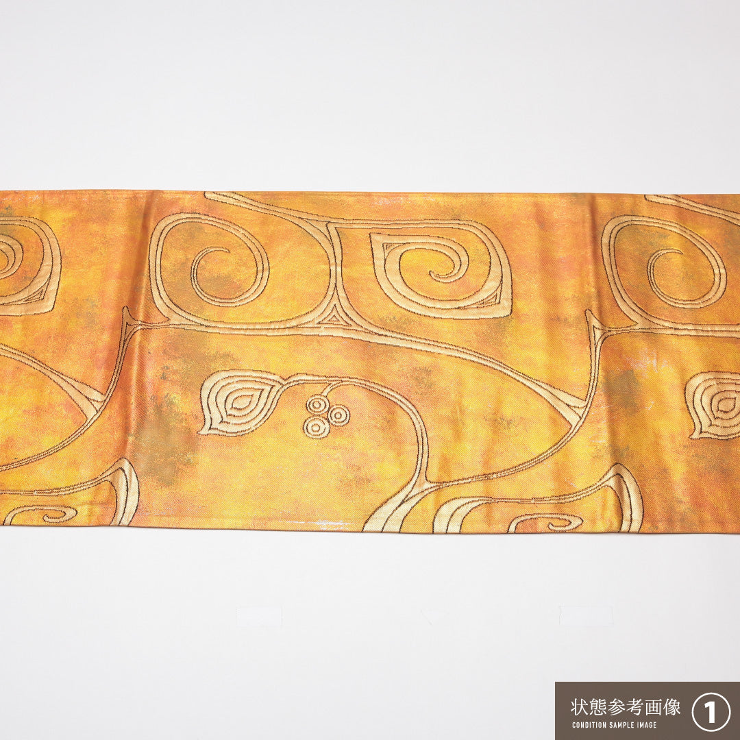 袋帯 帯丈428cm 正絹 六通 セミフォーマル 植物柄 朱系 1243-01281