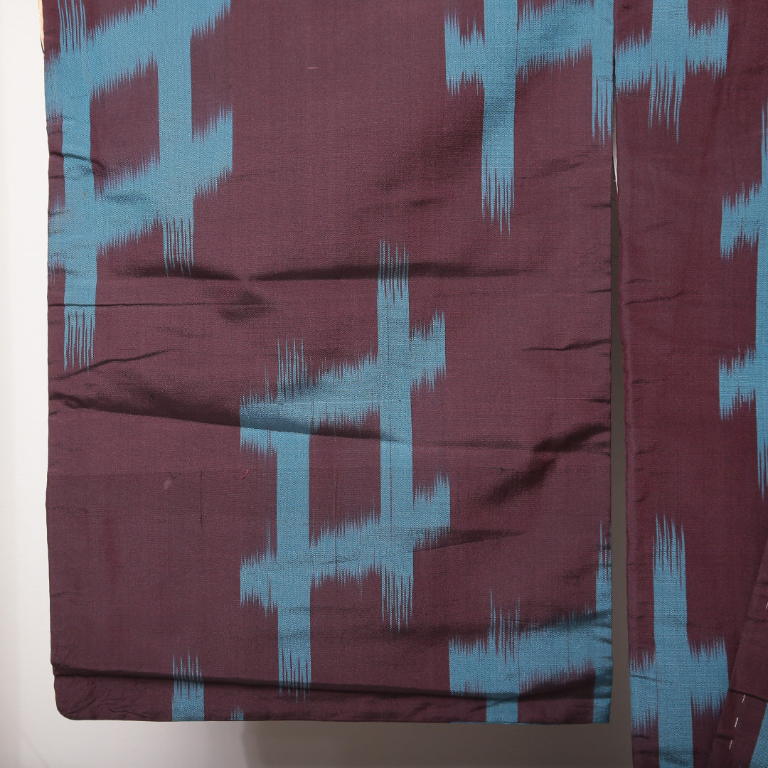 アンティーク 紬(銘仙) 袷 身丈148cm 裄丈61cm 正絹 Cランク XSサイズ 広衿 井絣 紫系 1216-03512