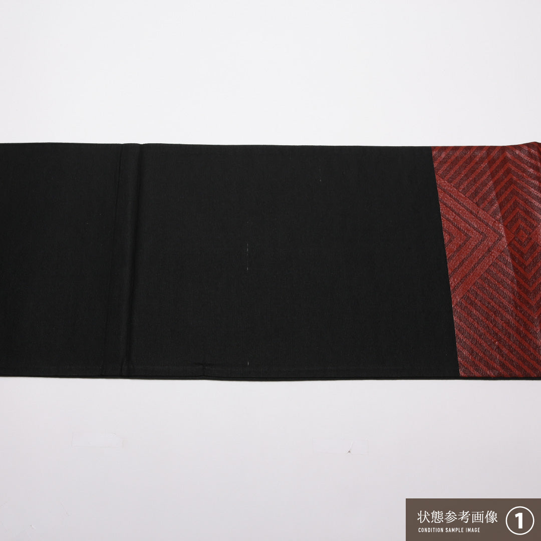 袋帯 帯丈406cm Aランク 六通 正絹 緞子 入子菱 セミフォーマル 朱系 1223-01389