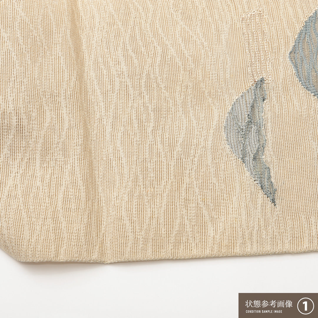 九寸名古屋帯 (夏帯) 帯丈352cm 正絹 ポイント柄 名古屋仕立て 織り カジュアル 山 クリーム系 RP 1245-01971