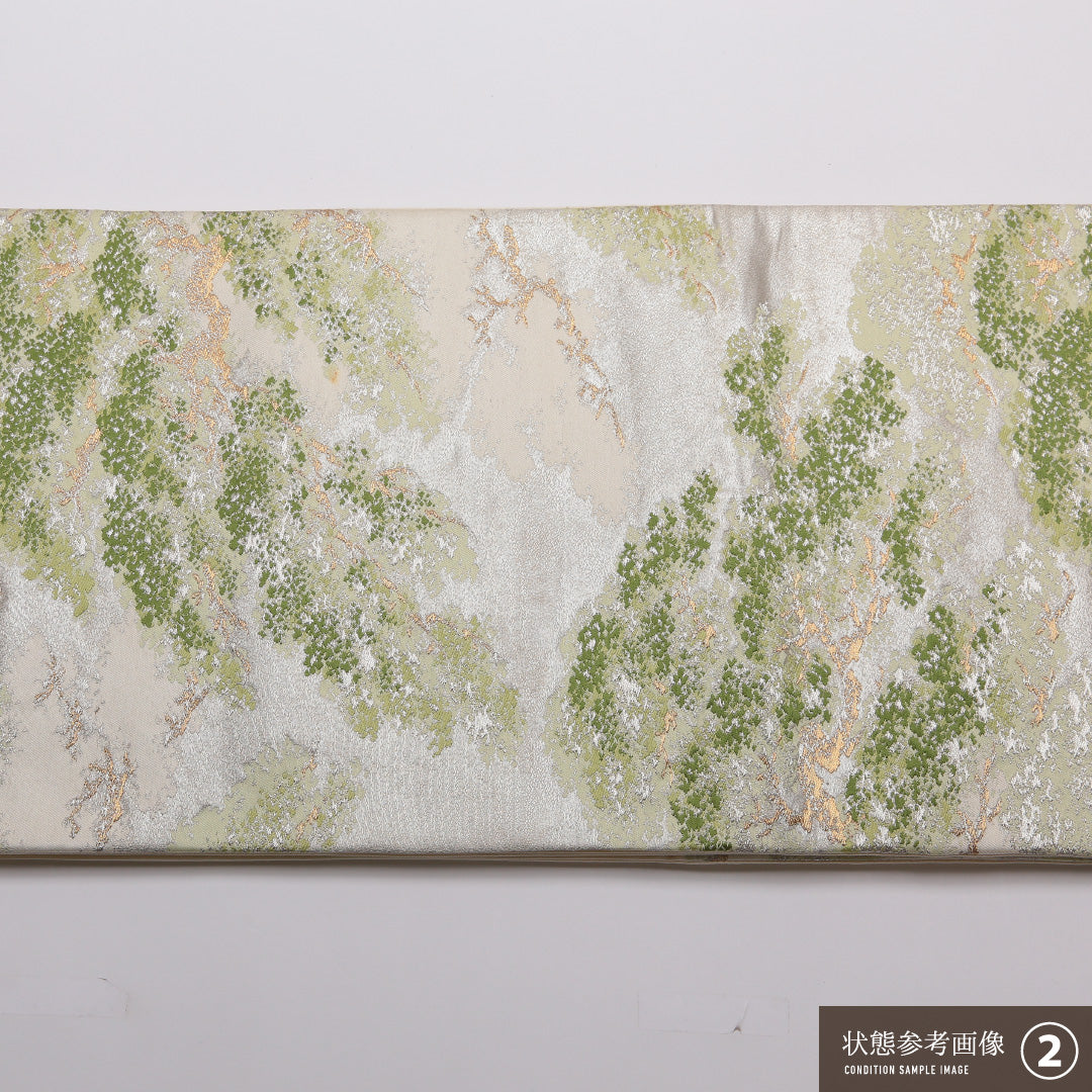袋帯 帯丈428cm 正絹 六通 フォーマル 綴れ織 松 クリーム系 1243-01387
