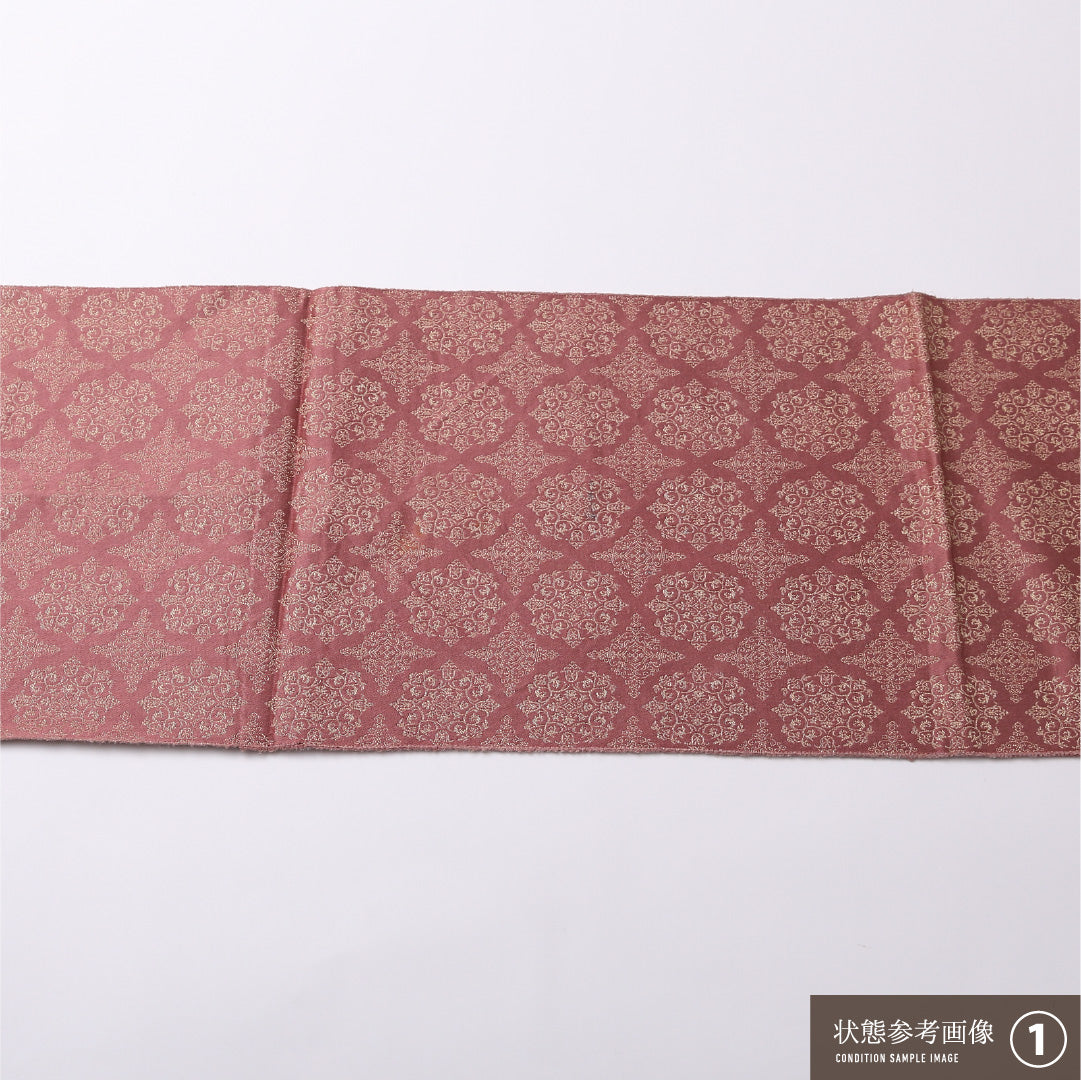 八寸名古屋帯 Aランク 帯丈331cm 正絹 六通 松葉仕立て 織り インフォーマル 名物裂 ピンク系 RP 1245-02565