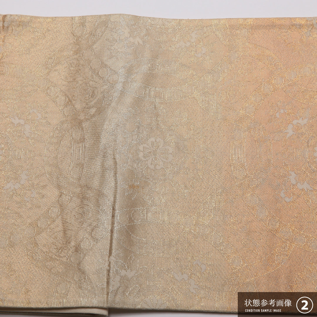 袋帯 帯丈422cm 正絹 六通 フォーマル 宝相華 引箔 ベージュ系 1243-01344