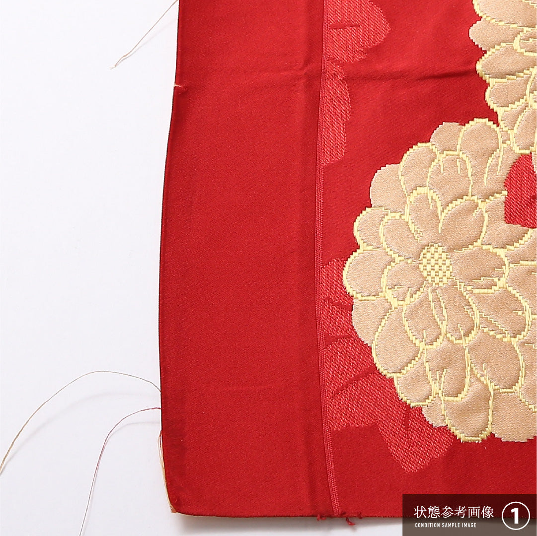 八寸名古屋帯 Aランク 帯丈360cm 正絹 六通 開き仕立て 織り セミフォーマル 菊 赤系・金系 HP 1245-03052