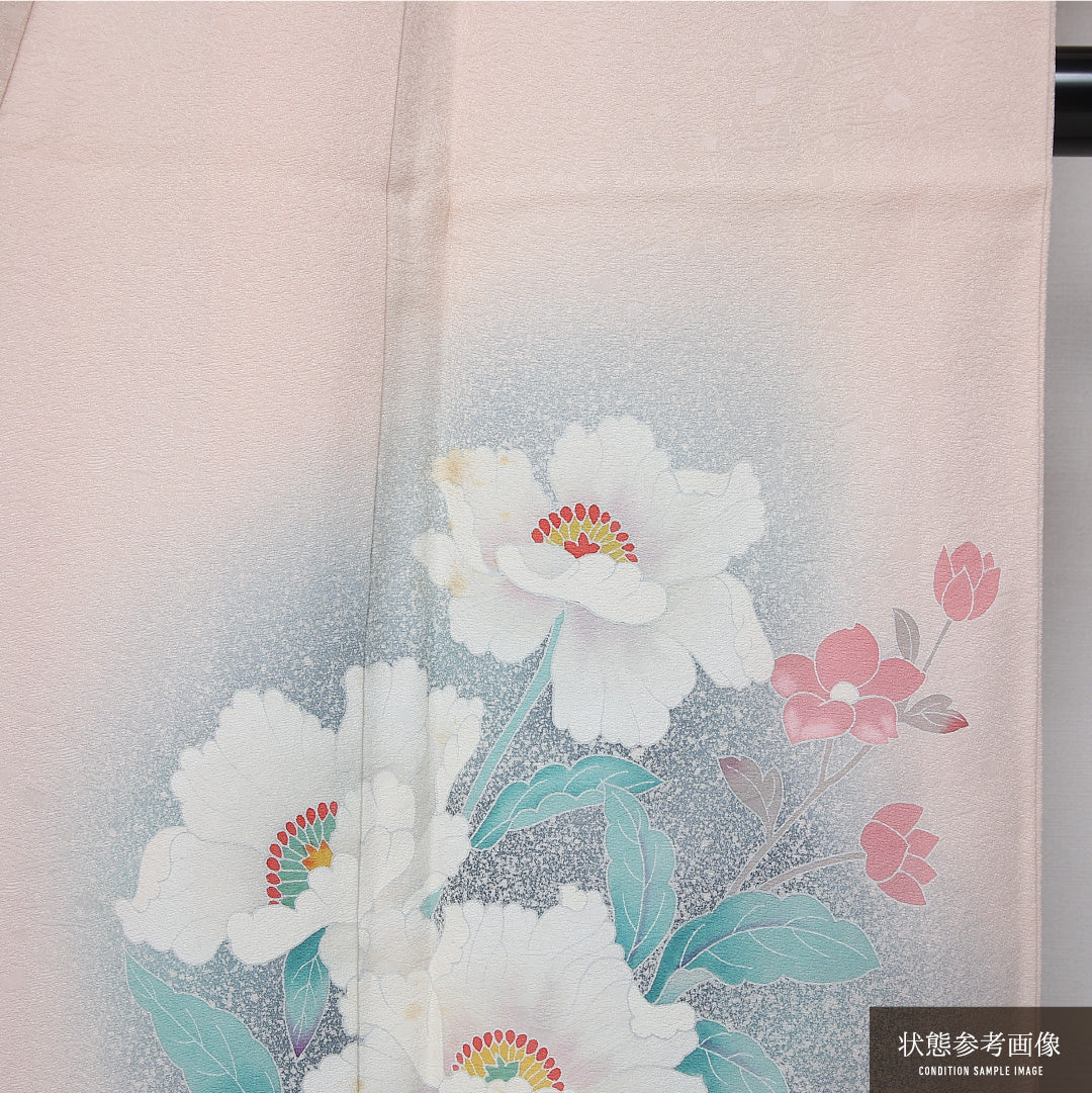 訪問着 袷 身丈159cm 裄丈63cm 正絹 Cランク セミフォーマル 広衿 Mサイズ ぼかし染 花柄 ピンク系 LP 1217-12000