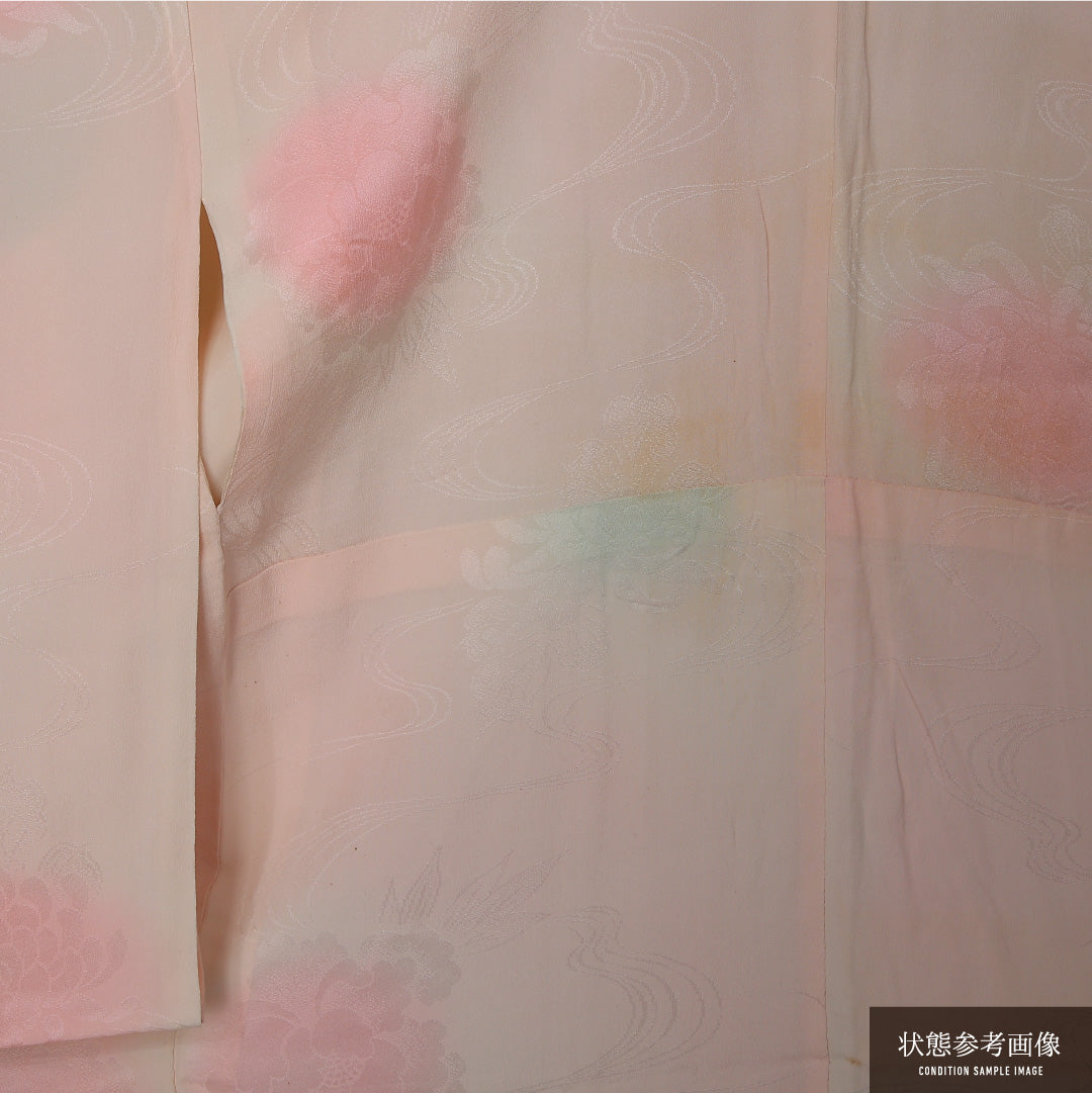 長襦袢 袷 身丈129cm 裄丈59cm 正絹 Cランク Lサイズ 菊 ベージュ系 LP 1239-12669