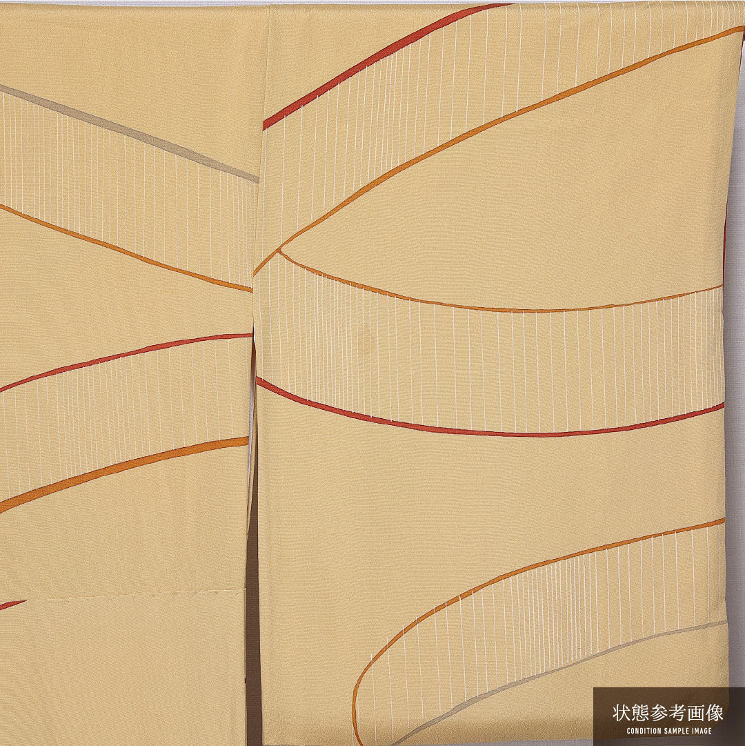 小紋 袷 身丈159cm 裄丈66cm 正絹 Cランク インフォーマル 広衿 Mサイズ 創作柄 黄系 LP 1221-11281