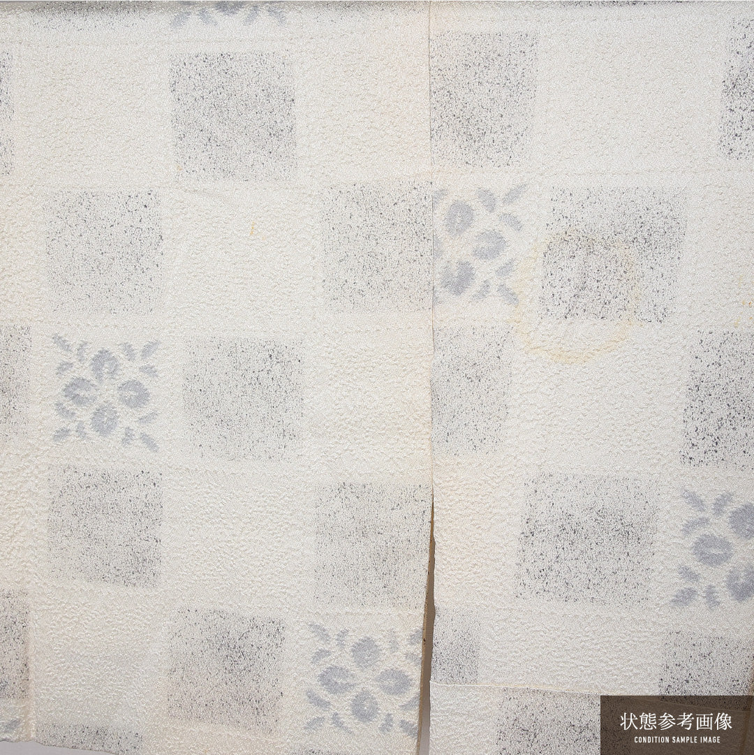 小紋 身丈161cm 裄丈63.5cm Cランク L 正絹 袷 広衿 ふくれ織 市松 カジュアル クリーム系 1215-12057