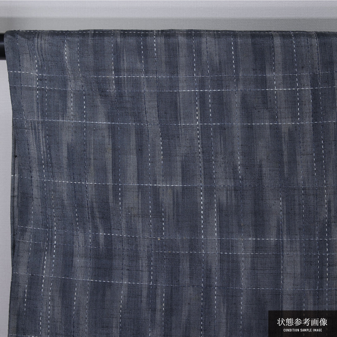 紬 単衣 身丈152cm 裄丈62cm 正絹 Cランク カジュアル 広衿 Sサイズ 肩当て 格子 紺系 LP 1223-12254