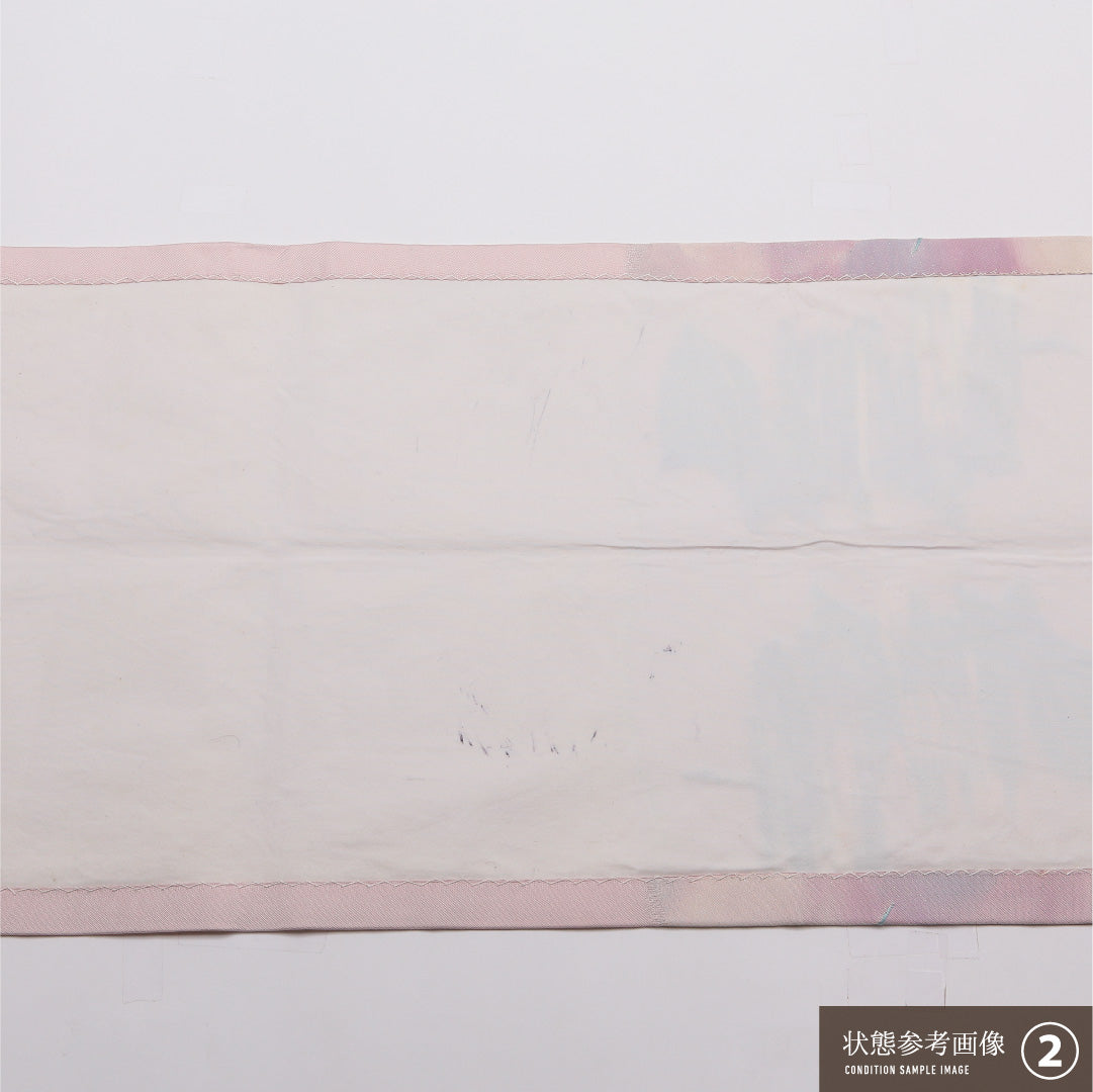 九寸名古屋帯 Bランク 帯丈364cm 正絹 六通 開き仕立て 織り セミフォーマル 四季草花 ピンク系 HP 1245-01948
