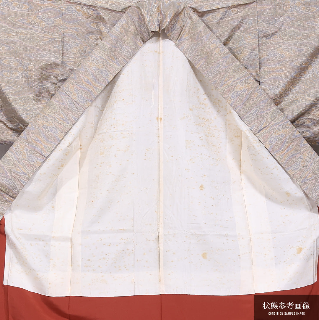 付下げ 袷 身丈152cm 裄丈62cm 正絹 Cランク インフォーマル バチ衿 Sサイズ 汕頭刺繍 麻の葉 ピンク系 M4 1218-11626