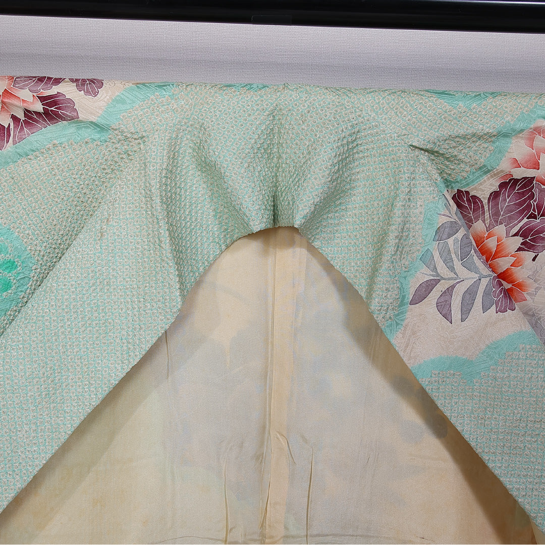 振袖 身丈166cm 裄丈67.5cm 袷 正絹 Cランク 広衿 絞り 牡丹 桔梗 菊 1213-F0398