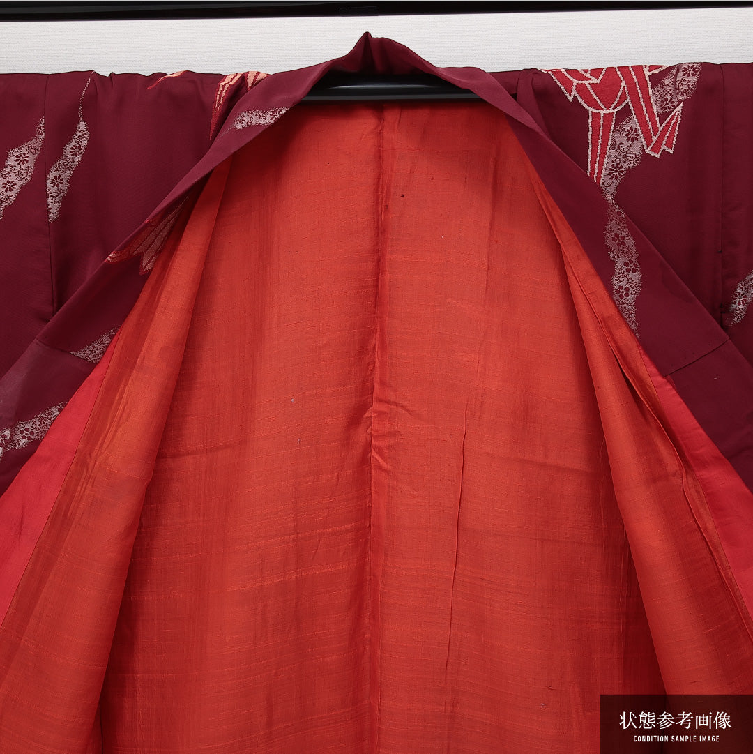 紬 袷 身丈148cm 裄丈63cm 正絹 Cランク カジュアル バチ衿 XSサイズ 折り鶴 青系 HP 1223-14569