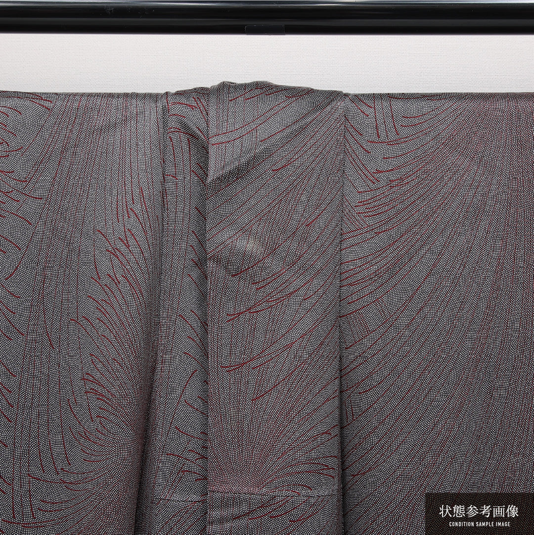 小紋 袷 身丈156cm 裄丈60cm 正絹 Aランク インフォーマル 広衿 Mサイズ 菊 グレー系 RP 1221-14556