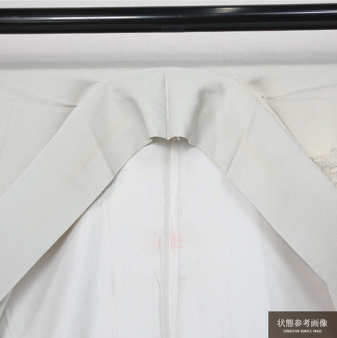訪問着 袷 身丈158cm 裄丈68cm 正絹 Cランク 一つ紋 (丸に柏) セミフォーマル 広衿 Mサイズ ぼかし染 御所車 白系 LP 1217-11924