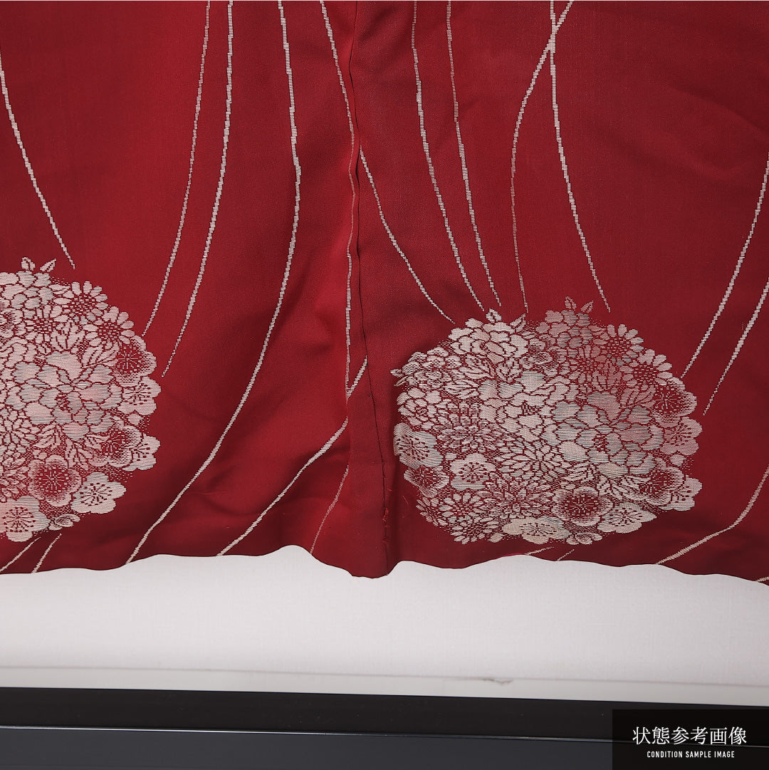 アンティーク 錦紗の着物 袷 身丈144cm 裄丈63cm 正絹 Cランク バチ衿 XSサイズ 花柄 赤系 M4 1223-12428