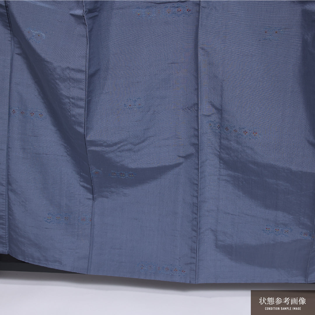 小紋 単衣 身丈157cm 裄丈63cm 正絹 Cランク インフォーマル 広衿 Mサイズ 創作柄 水色系 LP 1221-11844