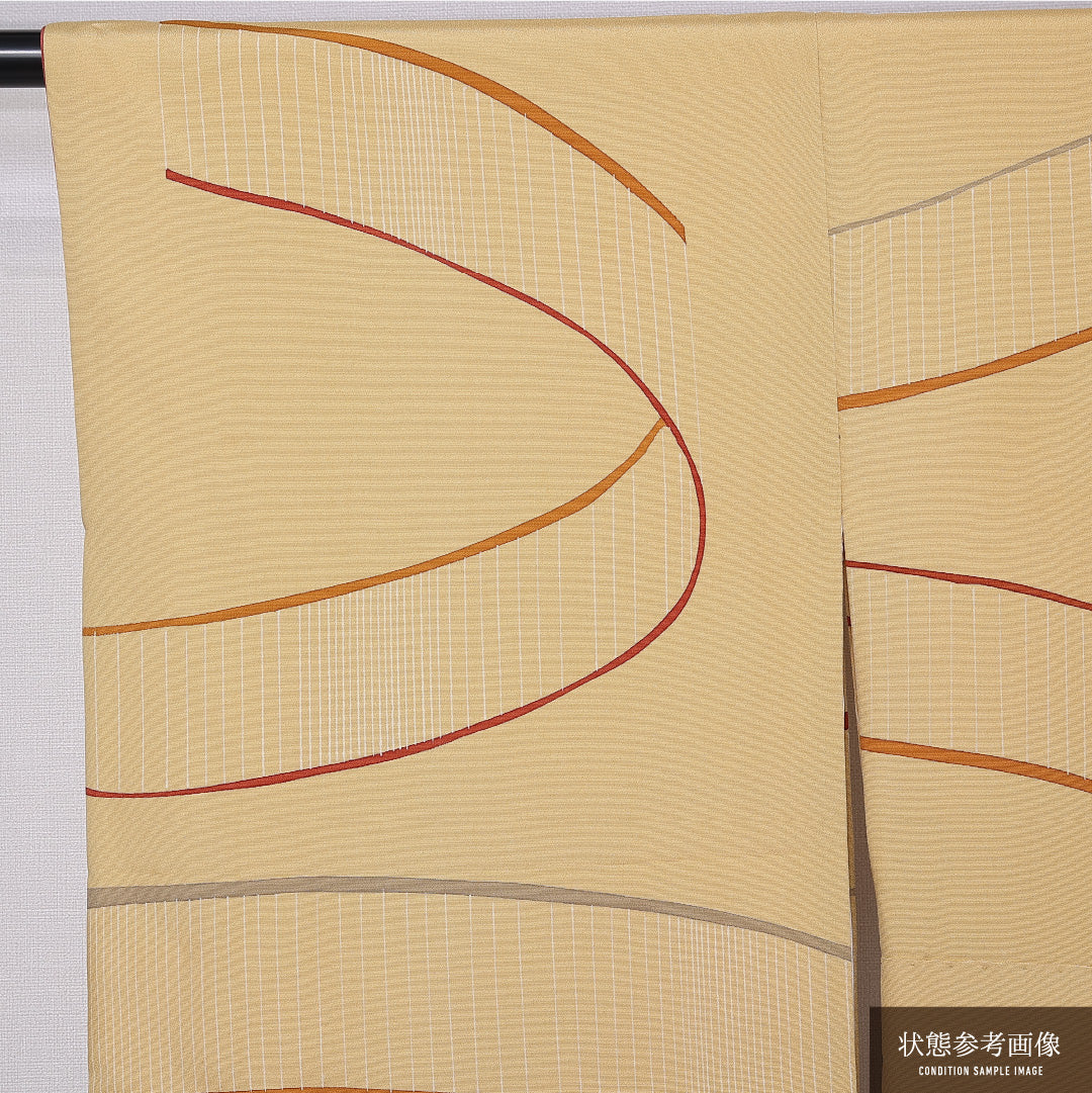小紋 袷 身丈159cm 裄丈66cm 正絹 Cランク インフォーマル 広衿 Mサイズ 創作柄 黄系 LP 1221-11281