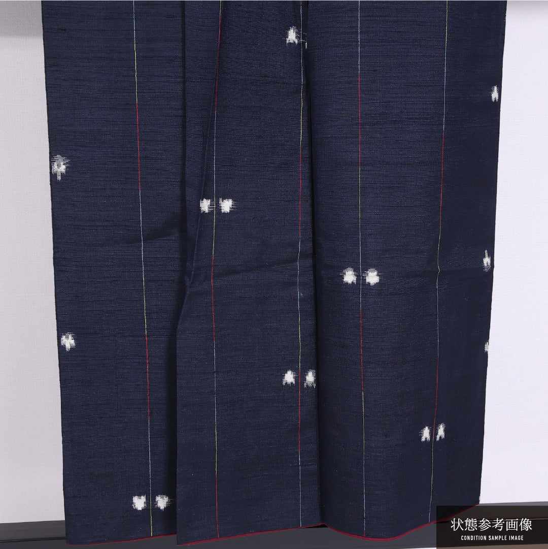 紬 袷 身丈150cm 裄丈63cm 正絹 Cランク カジュアル バチ衿 Sサイズ 創作柄 紺系 LP 1223-11665