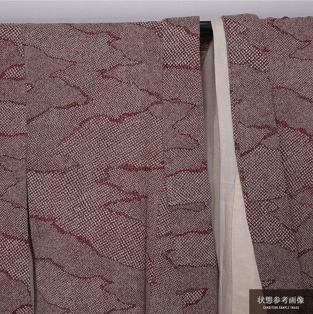 小紋 身丈151cm 裄丈63cm M 正絹 Cランク 袷 バチ衿 鹿の子柄 1215-11246