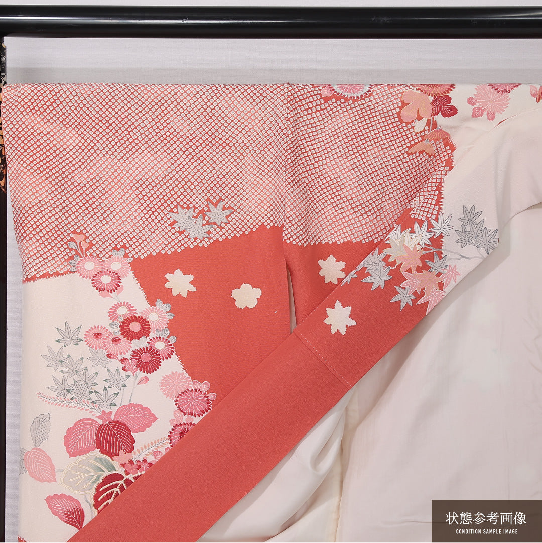 振袖 身丈166cm 裄丈67.5cm Cランク 正絹 袷 広衿 XL 菊 金銀糸 フォーマル 古典的 優しい ピンク系 1213-F0499