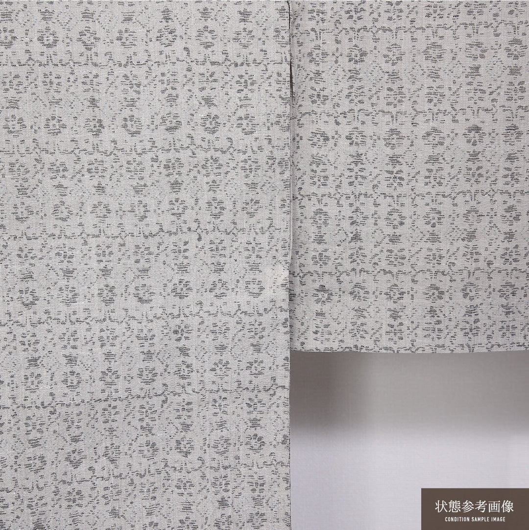 紬 身丈149cm 裄丈60.5cm XS 麻 Cランク 単衣 洗える着物 バチ衿 ちぢみ 創作 レトロ 1216-11239