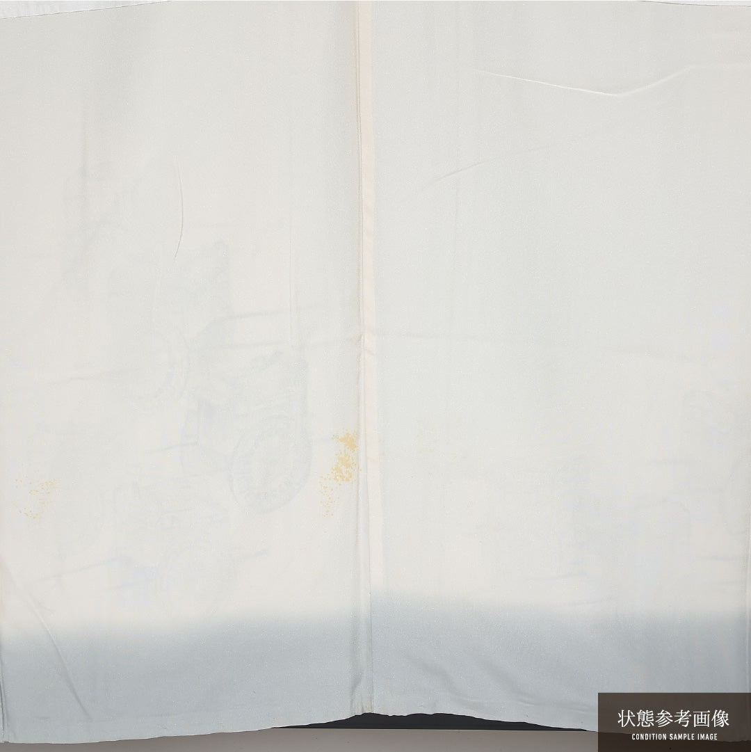 訪問着 袷 身丈158cm 裄丈68cm 正絹 Cランク 一つ紋 (丸に柏) セミフォーマル 広衿 Mサイズ ぼかし染 御所車 白系 LP 1217-11924