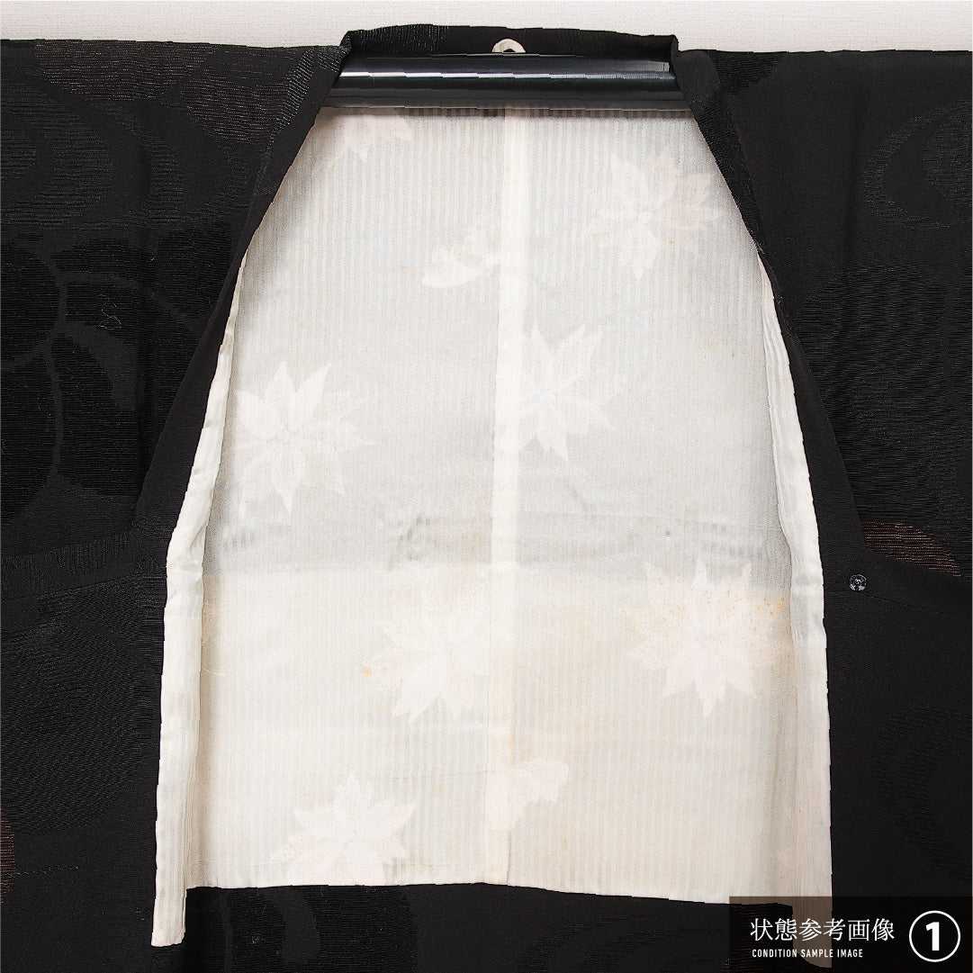 道行コート 袷 身丈90cm 裄丈63cm 正絹 Aランク カジュアル Sサイズ ポケットあり 梅 黒系 HP 1237-13813