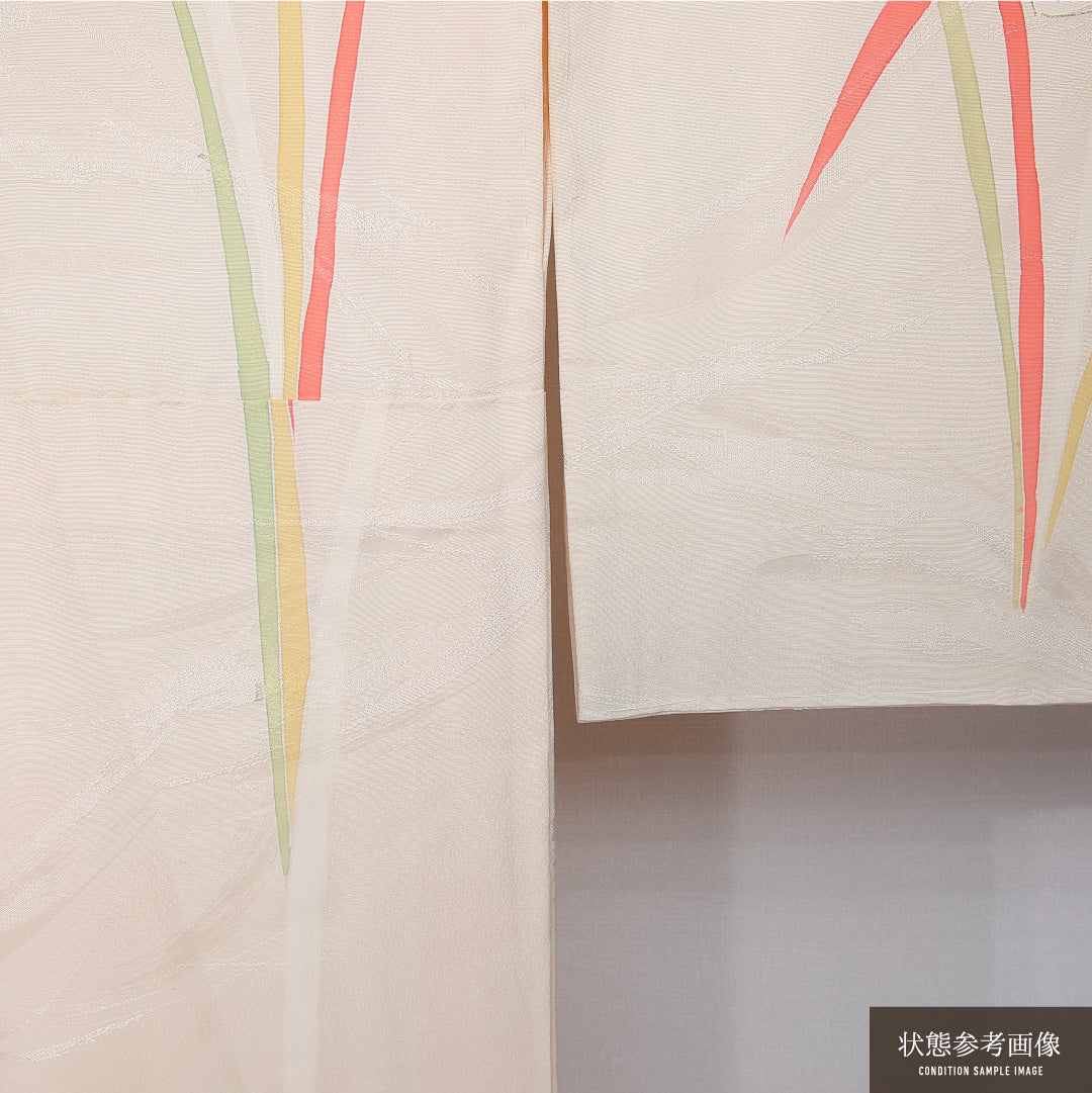 付下げ 身丈160cm 裄丈64.5cm Cランク L 正絹 袷 広衿 金駒刺繍 蝶 インフォーマル クリーム系 1261-12027