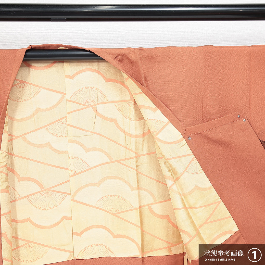 道行コート 袷 身丈78cm 裄丈63cm 正絹 Aランク セミフォーマル Sサイズ ポケットあり 花菱 古典的 しとやか 茶系 HP 1237-14809