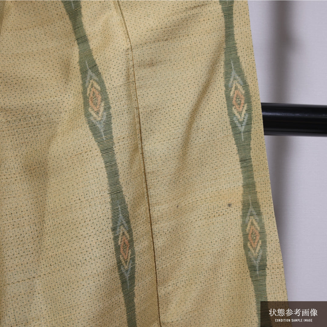 紬 袷 身丈156cm 裄丈64cm 正絹 Cランク カジュアル 広衿 Mサイズ よろけ縞 緑系 LP 1223-11813