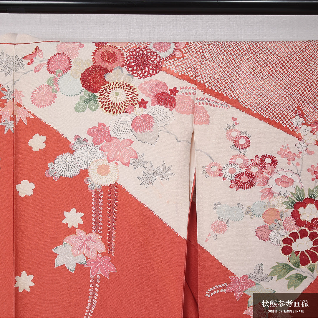 振袖 身丈166cm 裄丈67.5cm Cランク 正絹 袷 広衿 XL 菊 金銀糸 フォーマル 古典的 優しい ピンク系 1213-F0499