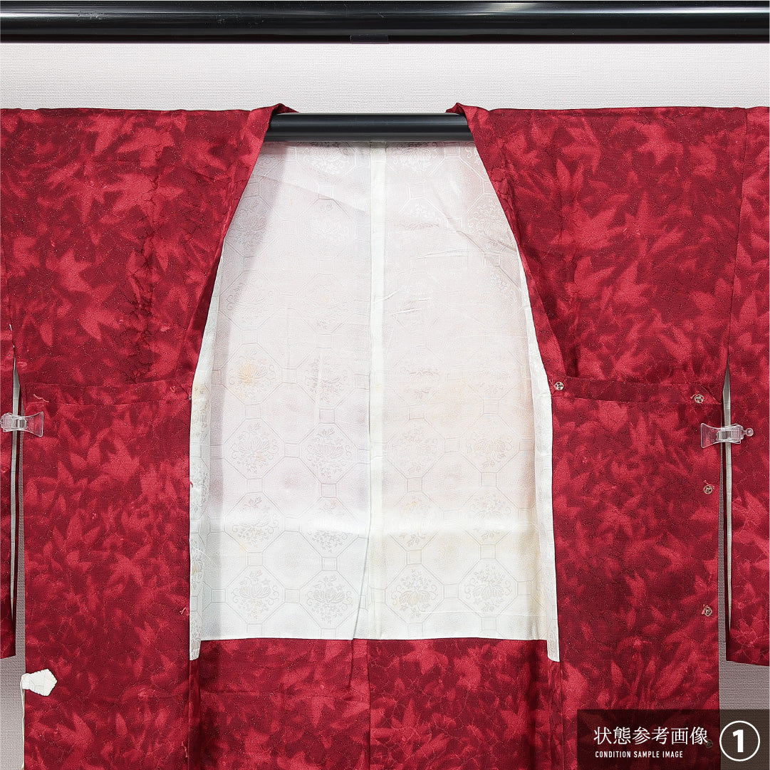 道行コート 袷 身丈81cm 裄丈65cm 正絹 Aランク セミフォーマル Mサイズ 紅葉 赤系 HP 1237-14811
