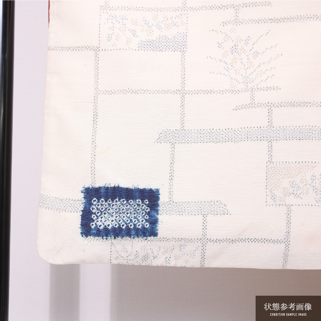 紬 袷 身丈160cm 裄丈67cm 正絹 Cランク カジュアル 広衿 Lサイズ 創作柄 クリーム系 LP 1223-11704