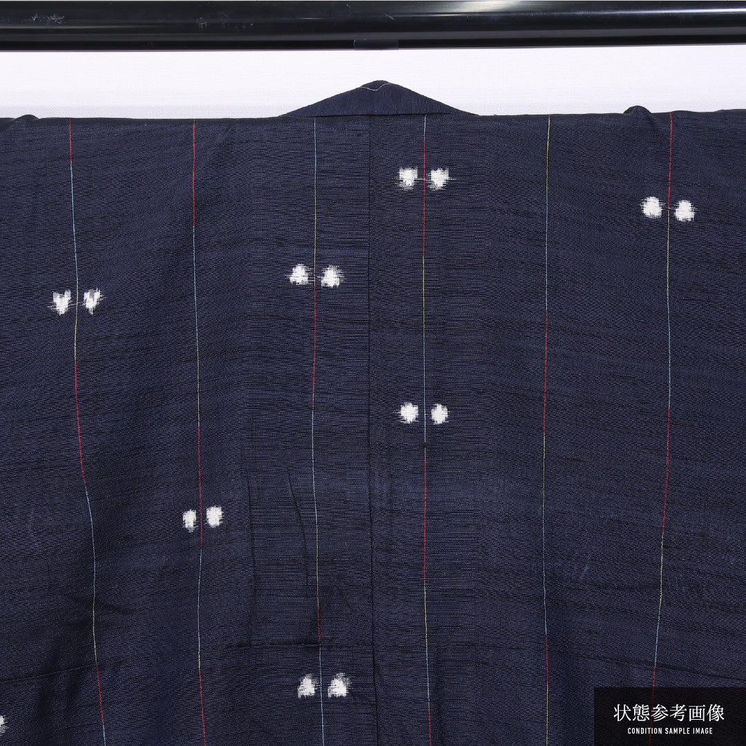 紬 袷 身丈150cm 裄丈63cm 正絹 Cランク カジュアル バチ衿 Sサイズ 創作柄 紺系 LP 1223-11665