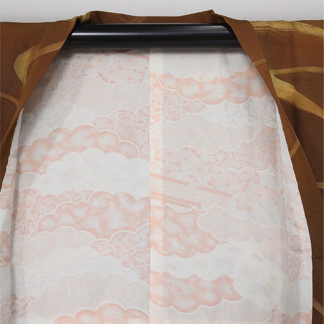 道行コート 身丈83cm 裄丈64cm Cランク M 正絹 袷 創作 ポケット有 カジュアル 茶系 1263-12073