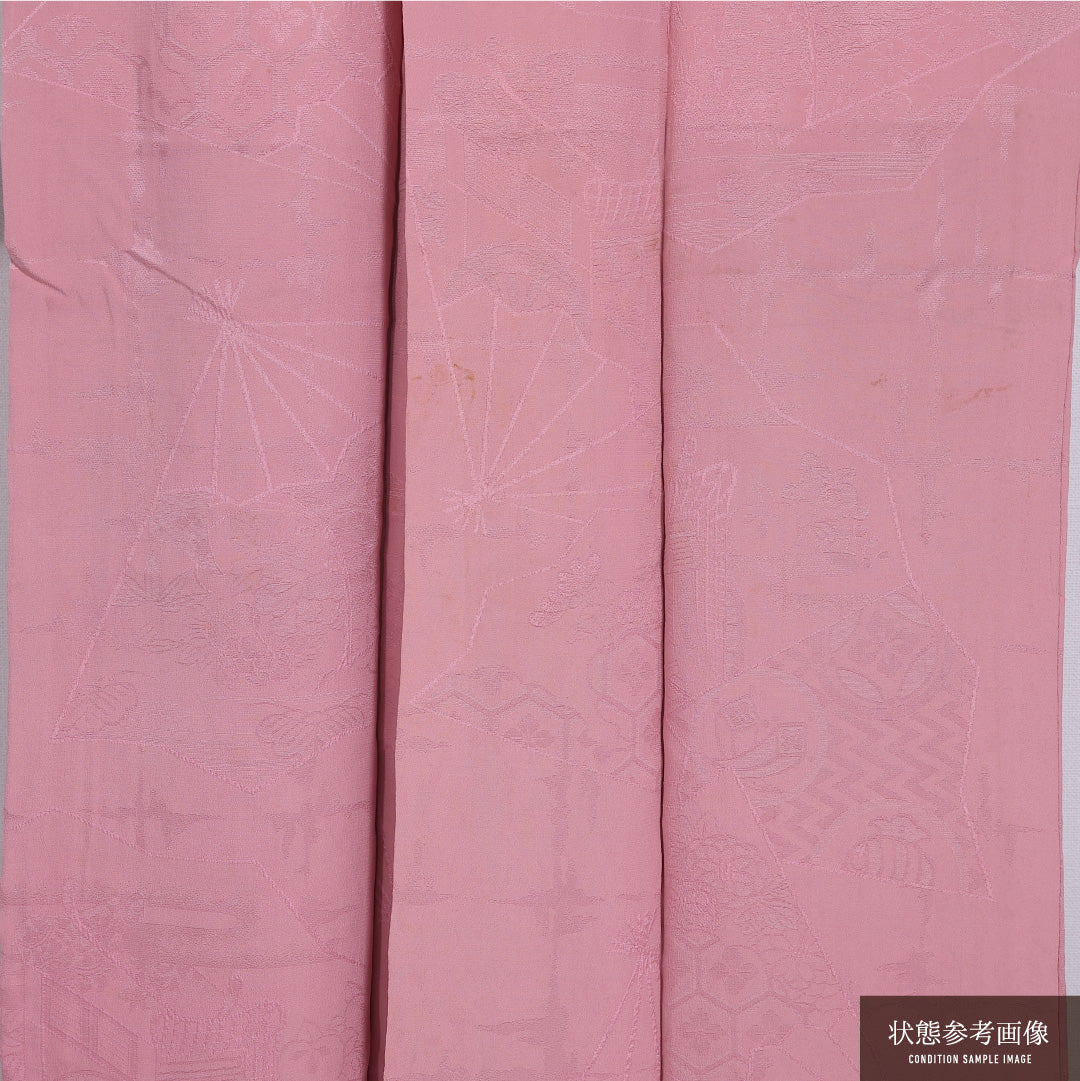 色無地 袷 身丈150cm 裄丈61cm 正絹 Cランク 紋意匠 (菱亀甲) インフォーマル バチ衿 Sサイズ 無地 ピンク系 LP 1219-11539