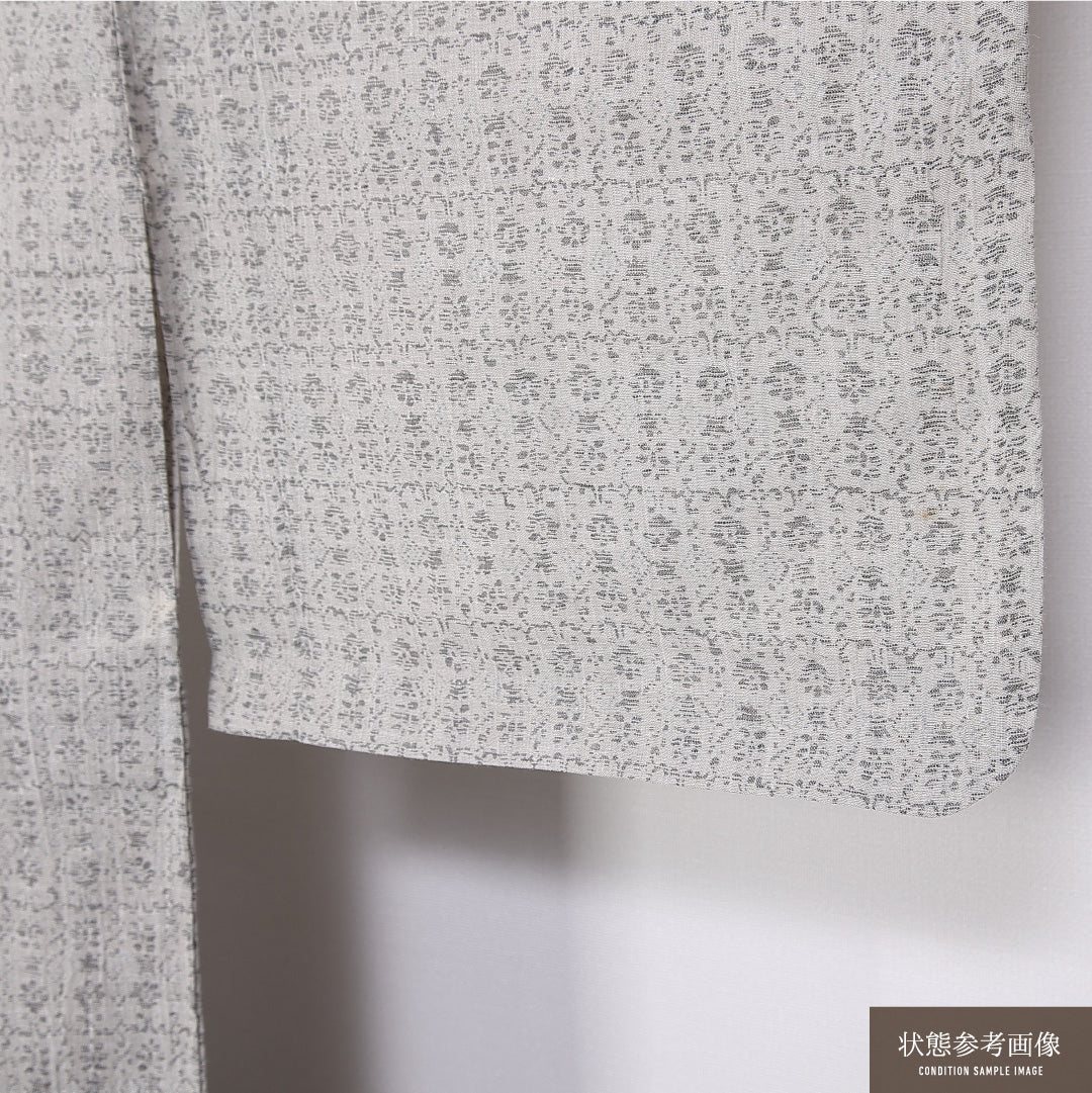 紬 身丈149cm 裄丈60.5cm XS 麻 Cランク 単衣 洗える着物 バチ衿 ちぢみ 創作 レトロ 1216-11239