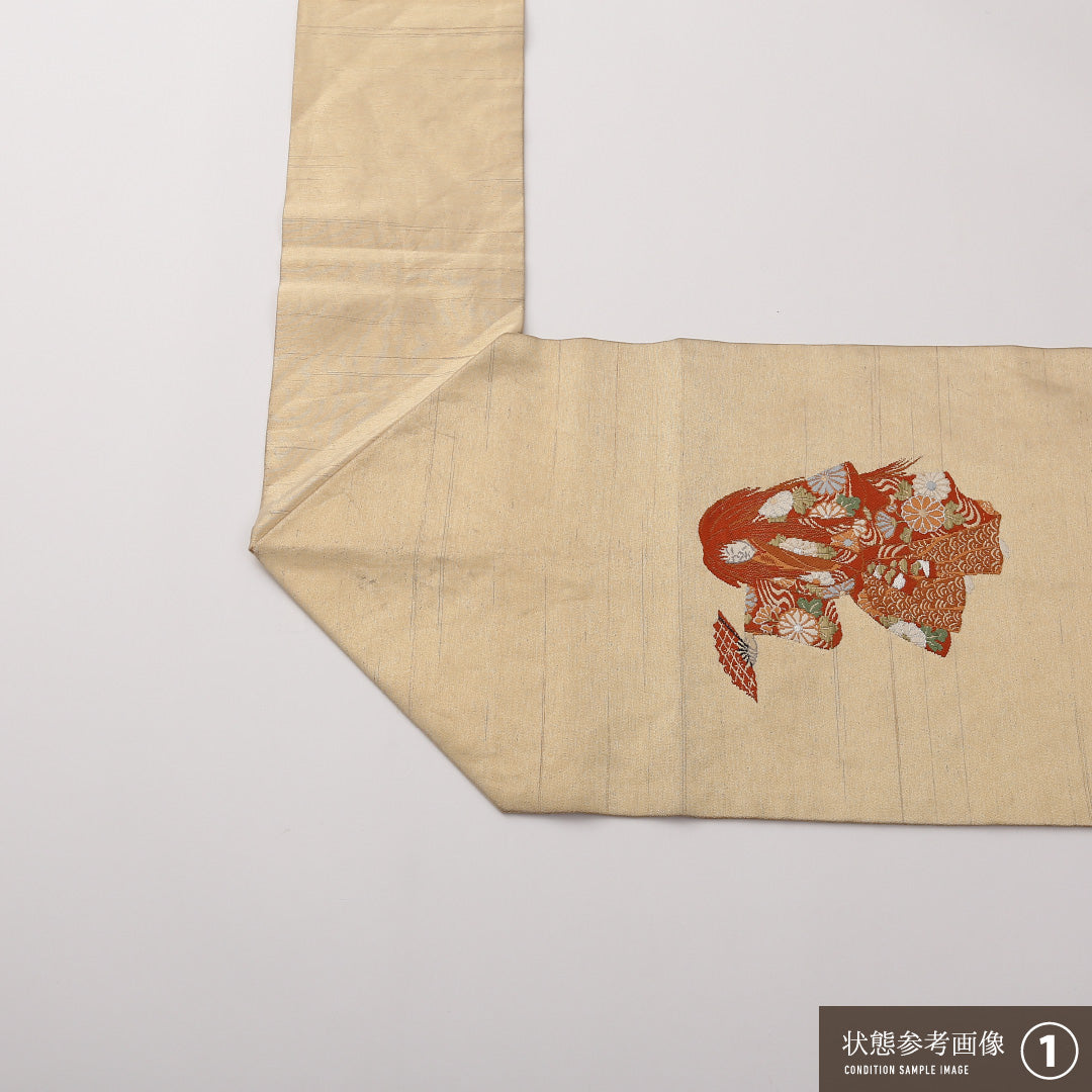 名古屋帯 ポイント柄 帯丈357cm カジュアル Aランク 正絹 人物 能 金系 1224-02223