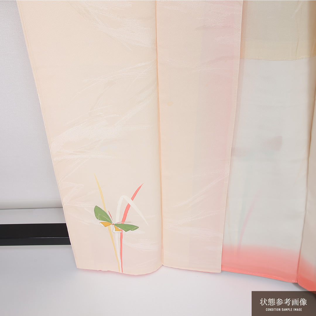付下げ 身丈160cm 裄丈64.5cm Cランク L 正絹 袷 広衿 金駒刺繍 蝶 インフォーマル クリーム系 1261-12027
