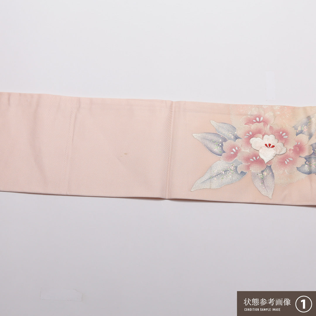 九寸名古屋帯 Aランク 帯丈364cm 正絹 ポイント柄 名古屋仕立て 織り セミフォーマル 芙蓉 ピンク系 RP 1245-01782