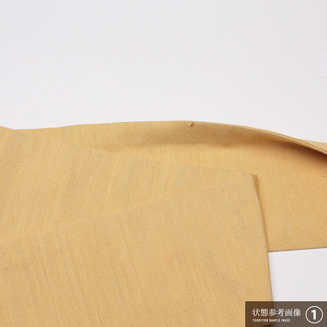 九寸名古屋帯 Sランク 帯丈348cm 正絹 ポイント柄 名古屋仕立て 染め カジュアル 紬 菊 黄系 RP 1245-01709