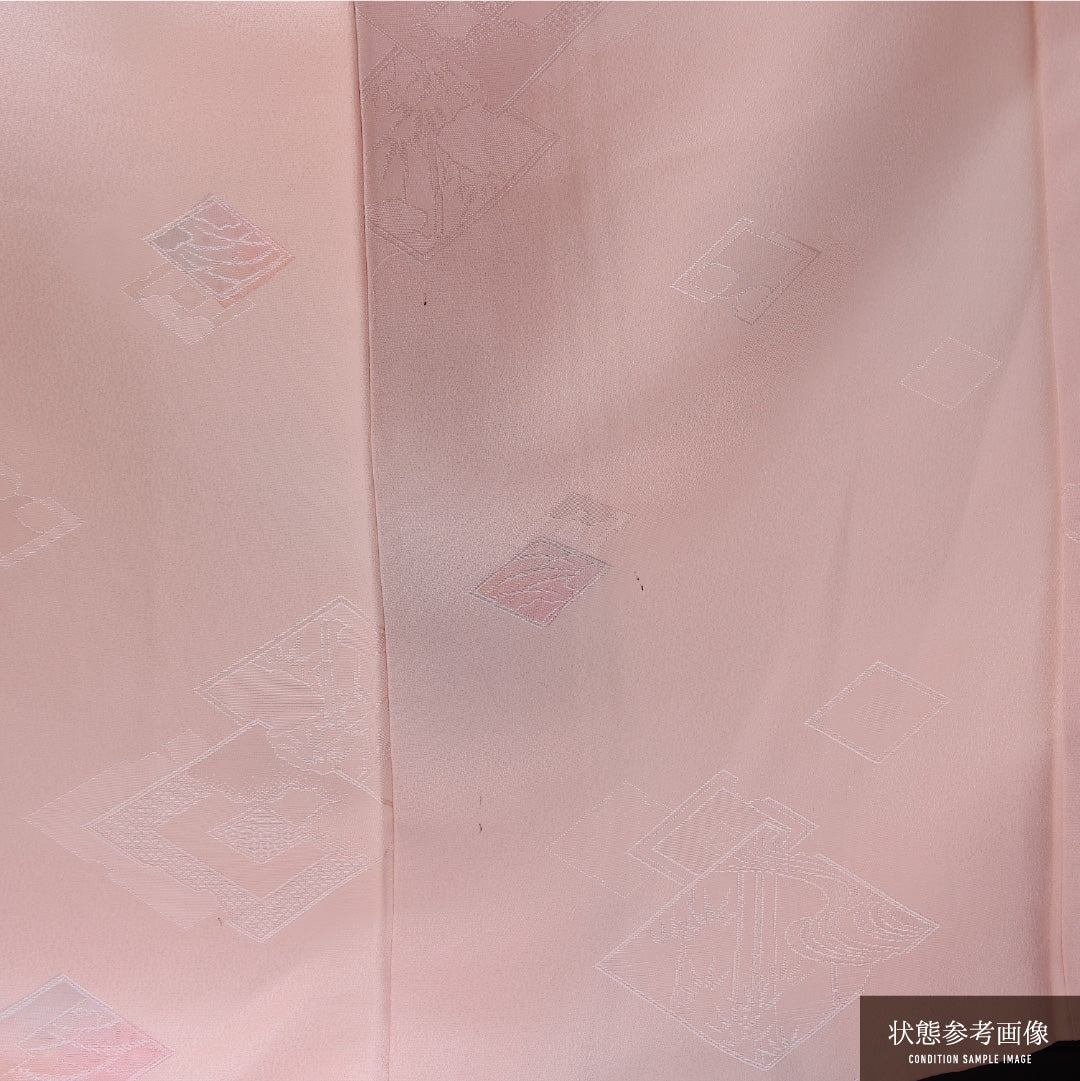 小紋 袷 身丈153cm 裄丈64cm 正絹 Cランク インフォーマル バチ衿 Sサイズ 色無地 松皮菱 ピンク系 LP 1221-11577